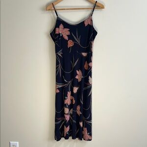 LOFT Blue and Floral Print Dress with Adjustable Spaghetti Straps